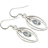 SilverStarJewel Blue Topaz Earrings 1.6" 3.4 Grams Solid Sterling Silver Fashion Jewelry