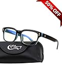 CGID CT84 Computer Glasses Readers Reading Video Gaming Glasses of Anti Blue Light Eye Strain and UV Light,Vintage Rectangle Black Blue Frame,Transparnet Lens