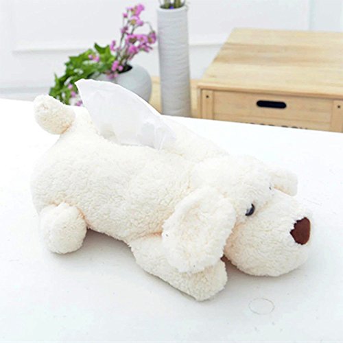 Tissue Box Cover Teddy Dog Shape Paper Napkin Storage Box Cover Soft Plush Tissue Cover for Home Office Car Decor 1PC (White)