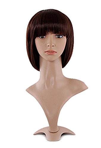 MapofBeauty 12"/30cm Fashion Short Straight Flat Bangs Wigs (Dark Brown)