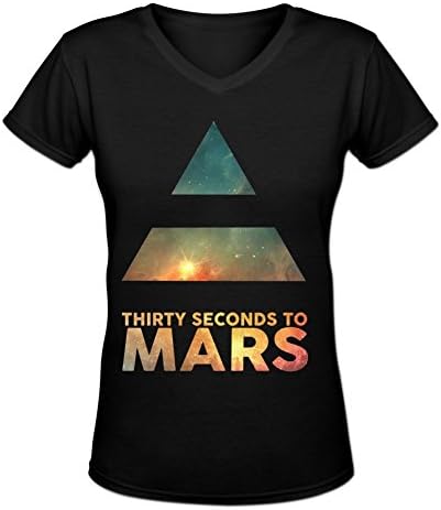 Blackwhitem Women's 30 Seconds To Mars V-Neck Slim T-Shirt M Black