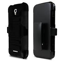 Alcatel One Touch Elevate Holster Case, [Black] Supreme Protection Hard Plastic Case w/ Kickstand on Silicone Skin Dual Layer Hybrid Case w/ Holster + Free KarenDeals Microfiber Cloth