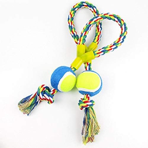 Fluffy Lovers Cotton Chew Tug Rope Toy with Ball, Large (Color May Vary)