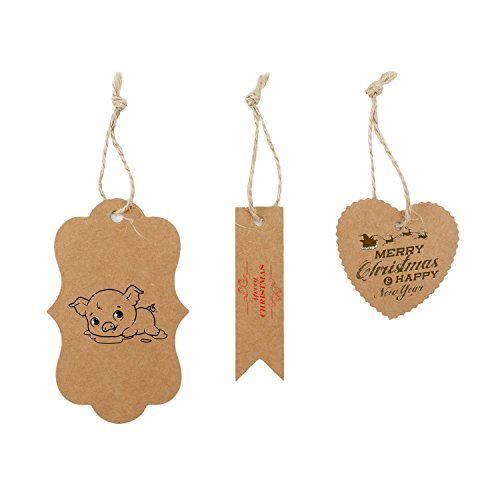 Paper Gift Tags, Segarty Custom Brown Kraft Paper Tags Price Tags Label Tags 300 PCS with Natural Jute Twine for Wedding Birthday Christmas Thanksgiving