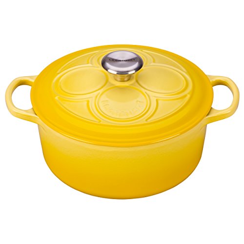 Click Here to See More Images Le Creuset LS2188-241MSS Signature Quatrefoil Round Dutch Oven, 4.5 quart, Soleil