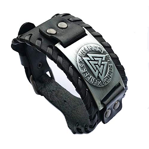 AZORA Punk Leather Bracelet Handmade Wide Cuff Bangle Wristband Adjustable Bracelets for Men,Teens,Boys,Women (Celtic Cross Leather Bracelet Black)