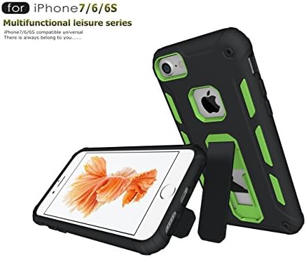 For iPhone 7 6 6s Case, Rugged Shockproof Dropproof Dual Layer Buffer Absorb Eliminate Tough Bumper Hybrid Armor Cover,Defender Kickstand Ultra Thin Self Stand Bracket for iPhone 4.7 inch (green)