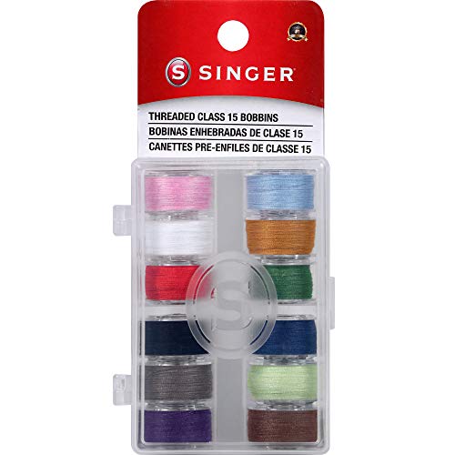 SINGER 21495 Class 15 Threaded Bobbins, Transparent, Assorted Colors