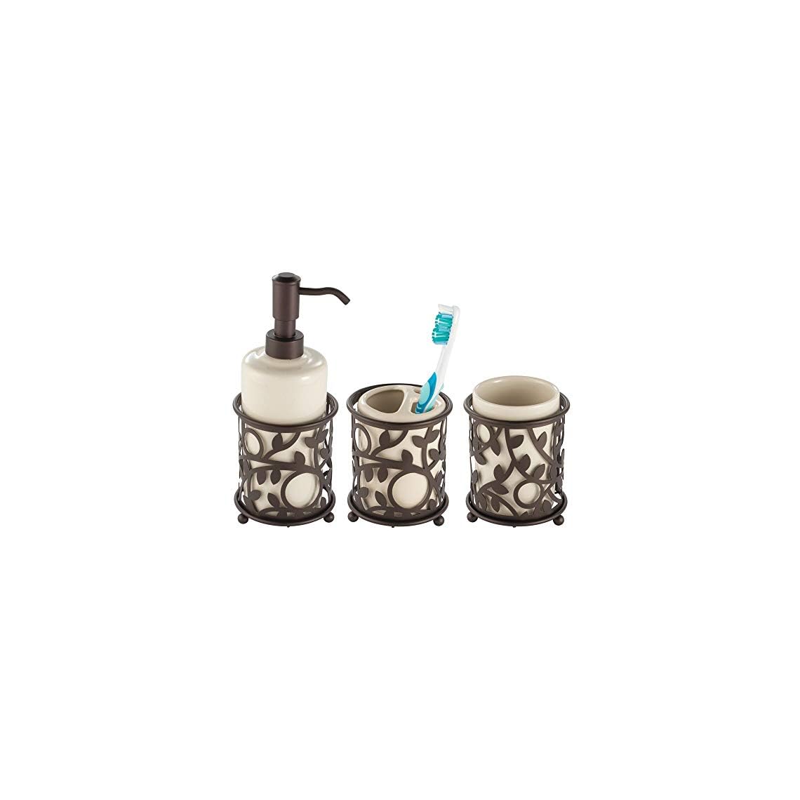 mDesign Decorative Ceramic Bathroom Vanity Countertop Accessory Set