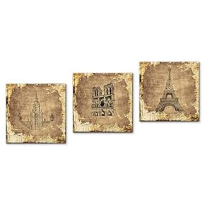 Canvas Wall Art Vintage Building Painting Artwork for Home Prints Framed - 12"x12"x3 Panels