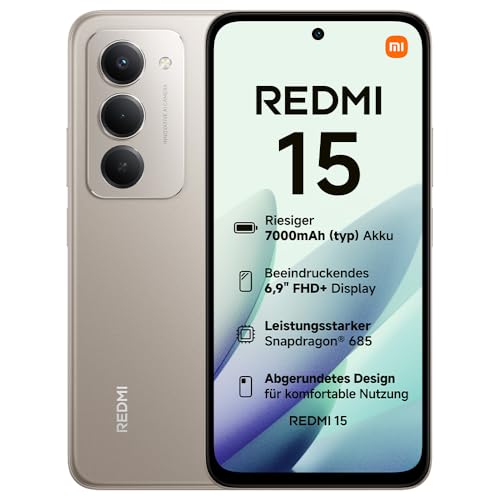 XIAOMI Redmi 15, Smartphone 8+256GB, Handy mit Android, 6,9" FHD+ 144Hz DotDisplay, Snapdragon 685, 50MP KI-Dualkamera, 7000mAh Akku, Titan Gray