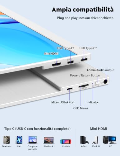 MAGICRAVEN 15.6" Portable Monitor, 1080P IPS Portable Display, HDMI USB C Monitors with Speakers, 125% sRGB Portable Monitor for Laptop/PC/Smartphone, with Metal Stand & Speaker