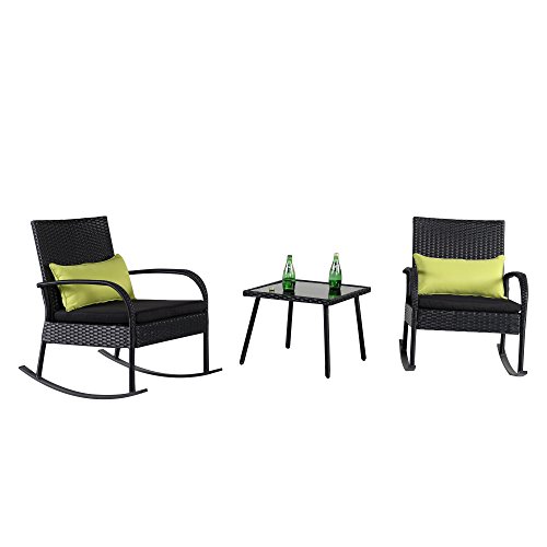 Cloud Mountain Outdoor 3 Piece Rocking Chair Set Wicker Rattan Bistro Set Wicker Furniture ̵ ...