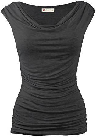 Me and Young Women's Cowl Neck Ruched Side Slim Fit Top Charcoal L