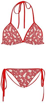 Women's Christmas Reindeer Mistletoe and Holly Two Pieces Bikini Sets Swimwear Swimsuit