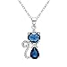 EleQueen 925 Sterling Silver Full Cubic Zirconia Lovely Cat Teardrop Pendant Necklace for Women Cat Lovers Sapphire Color