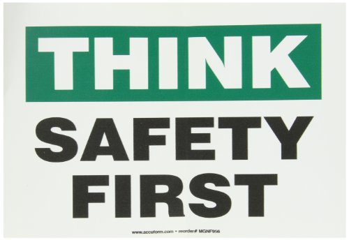 Accuform Signs MGNF956VS Adhesive Vinyl Safety Sign, Legend "Think Safety First", 7" Length x 10" Width x 0.004" Thickness, Green/Black on White - Thumbnail 2