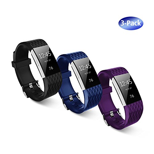 Fitbit Charge 2 Band 3-colors Deep, iCozzier Stylish 3D Diamond Decorative Pattern DesignÂ Adjustable Fitness Wristband Strap Replacement Multi Colors for Fitbit Charge 2 - Large