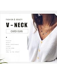 Romanstii - Cárdigan de cuello en V para mujer, de manga larga, con botones, de punto suave
