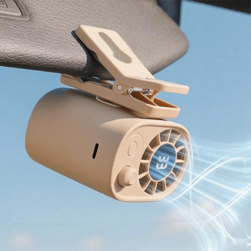 liucocotos Car Clip on Fan with LED Display - 100 Speeds Adjustable, USB-C Rechargeable, 360° Rotation Clip on Fans for Car, Visor Fan, Ultra-Quiet Personal Cooling (Beige)