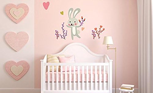 Heart Bunny Bush Girl Mural - Baby's Mural Room Vinyl Sticker Wall Decal (Wide 15" x 30" Height)