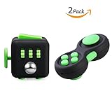 FIDGET DICE Fidget Toys Pack of 2, Fidget Pad and Cube Set, For Work/Class/Home, Black and Green