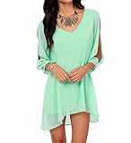 Uget Women's Casual loose v-neck long-sleeved chiffon dress