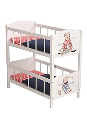 roba Puppenetagenbett aus Puppenmöbel Serie „Teddy College“, Puppenbett teilbar, weiß lackiert, Puppenzubehör inkl. textiler 