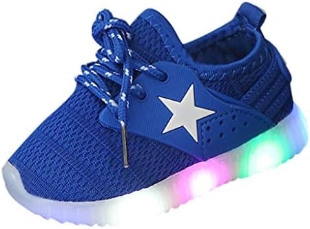 iYBWZH Baby Sport Shoes Sneakers for 1-11 Years,Little Kids Infant Baby Girls Boys Outdoor Tennis Walking Running Sport Star Mesh Shoes with LED Light(Blue,CN-32/8Y)