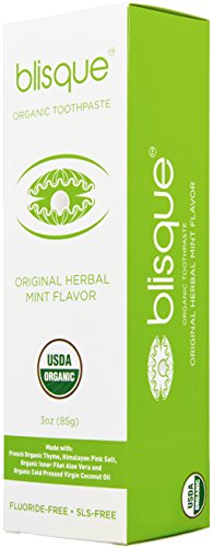 Blisque Organic Toothpaste - Original Herbal Mint Flavor (Organic, Natural, Non-toxic, Fluoride/SLS Free Toothpaste)