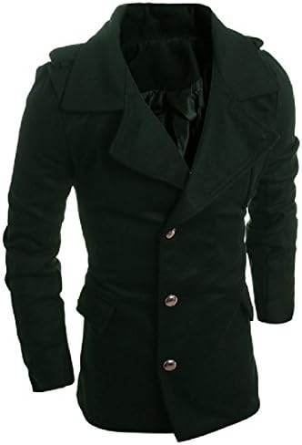 Doufine Mens Winter Single Breasted Stylish Lapel Wool Coat Peacoats Army Green M