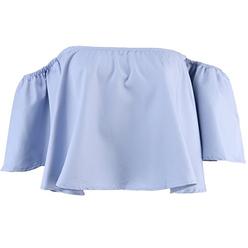 Women's Off Shoulder Tops Fashion Shirt Casual Strapless Blouses (M, Light blue)