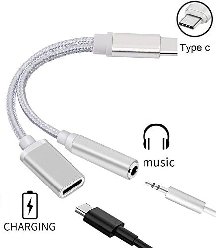 2 in 1 USB-C to 3.5mm Audio Adapter, 2 in 1 USB Type C Cable Fast Charge to 3.5mm Audio Jack Headphone Adapter Converter for Motorola MotoZ, Letv Le Pro 3, Not Fit HTC and Google (Silver)
