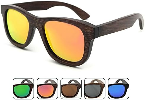 iSunHot 1-Pack Orange Lens Bamboo Wood sunglasses with Polarized UV Protection Lens in Vintage Wayfarer Style - Authentic Natural Frame for Men / Women Handmade Eyeglasses at the Beach