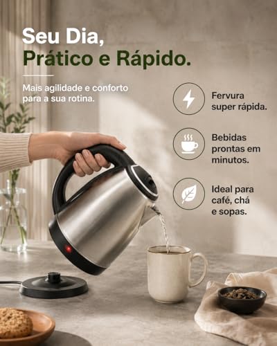 Chaleira Eletrica Inox 1,8L Desligamento Automatico Base 360 Aquecimento Rapido Cha Cafe Escolha 220V (220V)