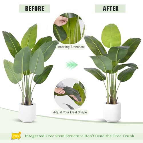 ZEEOZE Artificial Plant Bird of Paradise 120 cm Decorative Artificial Plants with 9 Banana Leaves, Large Indoor Artificial Plant with White Pot for Home Decoration Living Room Home Room Decor