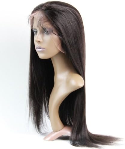 Full Lace Wigs Hand Made Human Hair Remy 100% Brazilian Virgin #1b Yaki Straight (20", 1b)