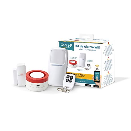 Garza-Smarthome-Kit-de-Alarma-WiFi-Inteligente-para-hogar-Sirena-de-120-dB-Sensor-de-Movimiento-y-de-Puertas-o-Ventanas-Control-Remoto-y-por-Voz-y-App-Alexa-iOS-Google-Android