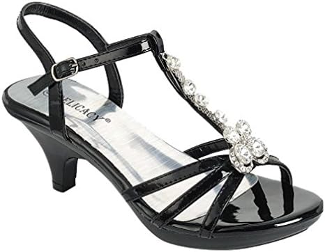 Delicacy Womens Strappy Rhinestone Dress Sandal Low Heel Shoes Heeled Sandals, 62Black, 7