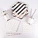 69 Pieces - Rose Gold Paper Plates - Striped White and Rose Gold Party Plates and Napkins Sets - Disposable Dinnerware Set for 8 Guests