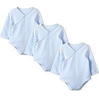 GLEAMING GRAIN Neutral Baby Kimono Bodysuit Side Snap Organic Onesies Set of 3, (Blue,24M)