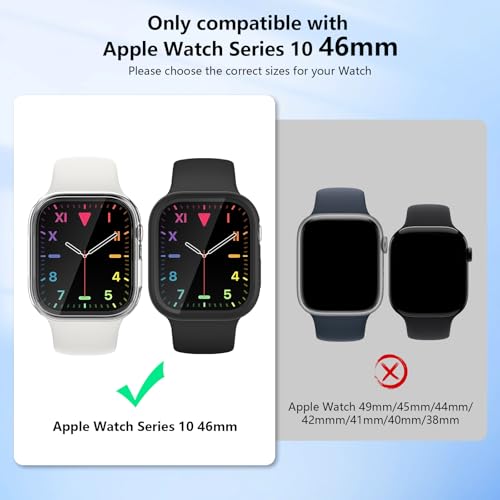 AOTUAO 4 Pieces Case Compatible with Apple Watch Series 11 10 46mm, Slim Hard PC Tempered Glass Screen Protector for iWatch Series 11 10 46mm (2 Black + 2 Transparent)