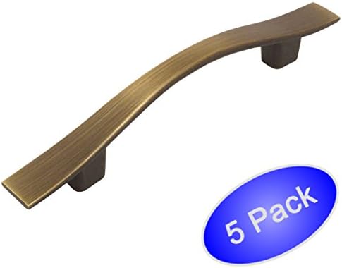 5 Pack - Cosmas 8902BAB Brushed Antique Brass Cabinet Hardware Handle Pull - 3" Inch (76mm) Hole Centers