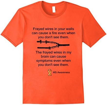 Mens Frayed Wires MS Awareness T-shirt, Multiple Sclerosis Tee 2XL Orange