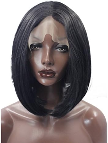 Yesui Natural Black Straight Short Bob Wigs Synthetic Hair Lace Front Wigs for Women Heat Resistant Fiber Wig 40cm 16''