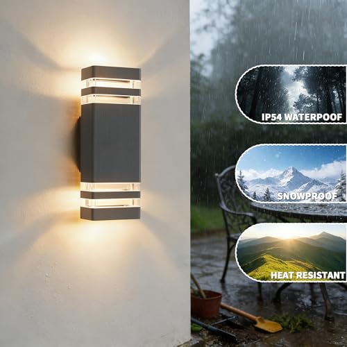 JNR Outdoor Wall Light IP54 Waterproof Wall Light Outdoor Anthracite Grey | Außenlampe Wand 2*5w GU10 3000K Warmweiß LED Glühbirne, 230V Aluminium Außenleuchte Aussenleuchte, Ausenbeleutung Hauswand
