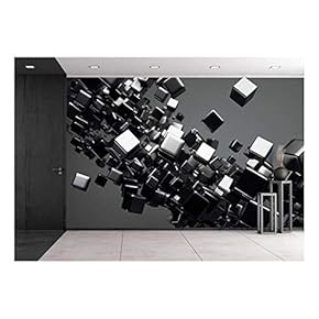 a Black Cubes Abstract Background - Removable Wall Mural | Self-Adhesive Large Wallpaper - 66x96 inches