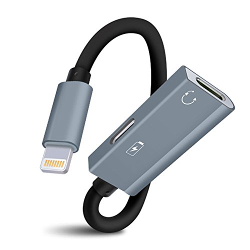 iPhone Dual Lightning Adapter Splitter - Power Trend 2 in 1 Earphone Adapter for iPhone X 7 8 Plus Headphone Jack Audio Music Calling Sync Charging Cable (Gray)