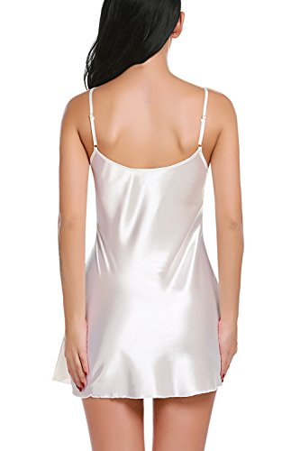 Pintimi Women Lingerie Satin Nightgown Chemise Slip Mini Sleepwear Pure White XXL