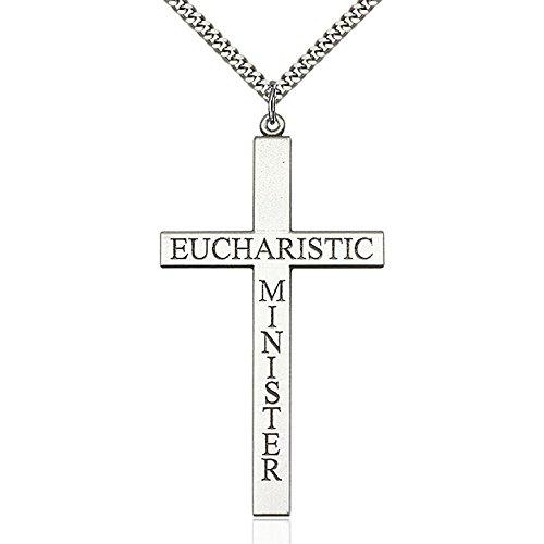 Sterling Silver Eucharistic Minister Cross Pendant 2 5/8 X 1 3/8 inches with Heavy Curb Chain
